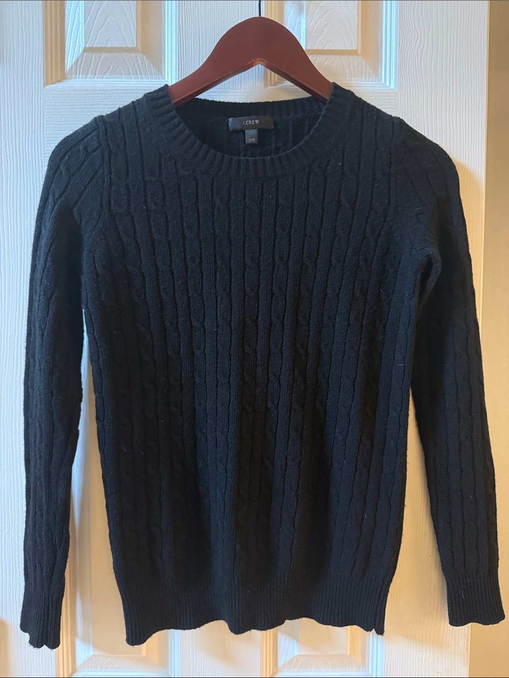 J. Crew Women’s Wool-Blend Black Fitted Cable Crewneck Sweater